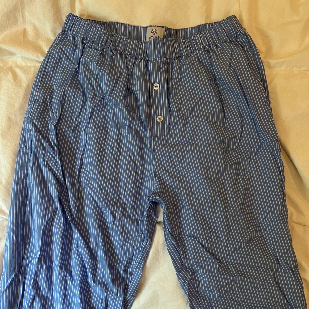 PARKE BLUE STRIPED LINEN PANTS